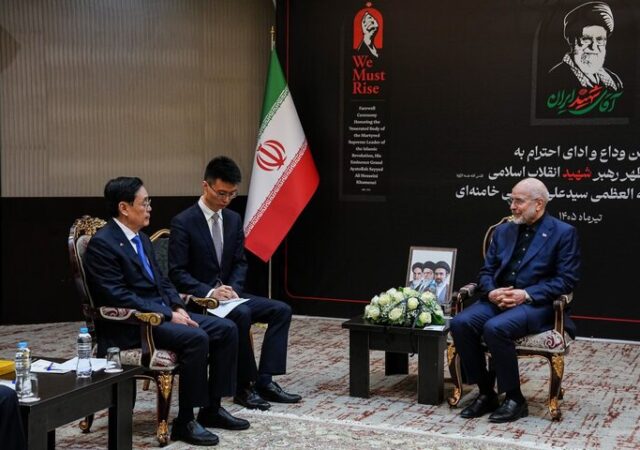 دیدار رئیس مجلس با هیئت عالی‌رتبه کنگره خلق چین